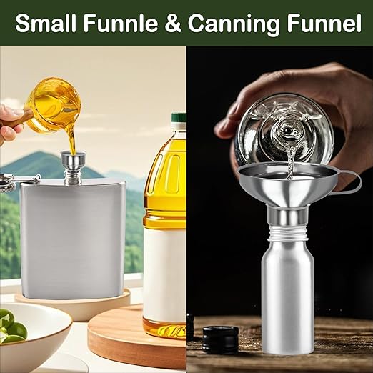 Yevior Canning Funnel for Filling Mason Jars - Wide Mouth Funnels for Kitchen Use Filling Bottles - Kitchen Gadgets Canning Supplies Kit - Stainless Steel - 5 Pack