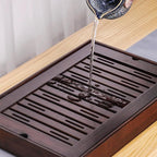 XL Size Bamboo Chinese Tea Tray - 15.6 x 10.9 inch Japanese Tea Serving Tray, Gongfu Tea Table Set with Reservoir Type Water Storage Box Kong Fu Tea Tray