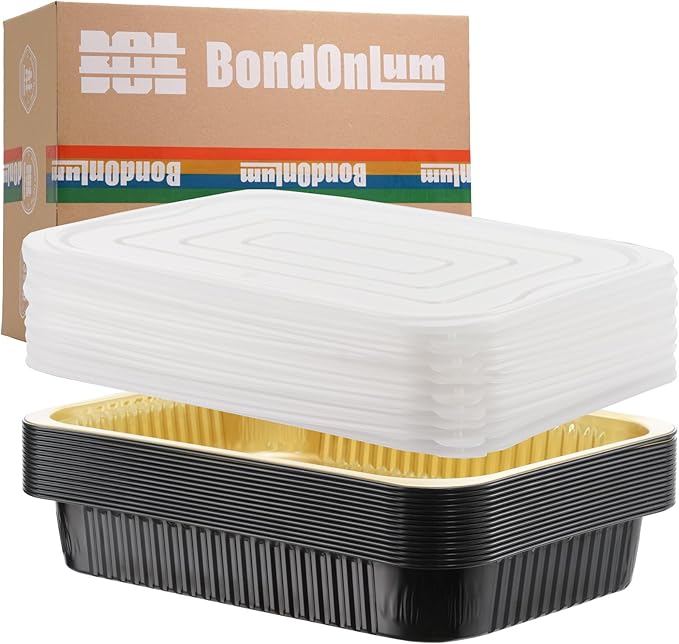 Aluminum Foil Pan with Lids,Heavy Duty Disposable Aluminum Baking Pans,14.57"×10.63" Steam Table Pan for Cooking,Heating, Storing,Prepping Roasting and Chafing(15 Pack Black and Gold w/Lids)