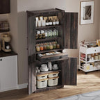 YITAHOME 72'' Tall Kitchen Pantry Cabinets, Farmhouse Storage Cabinets with Barn Doors, Drawer ＆ Adjustable Shelves, Rustic Wood Cupboard for Dining Room, Living Room, Gray Rustic