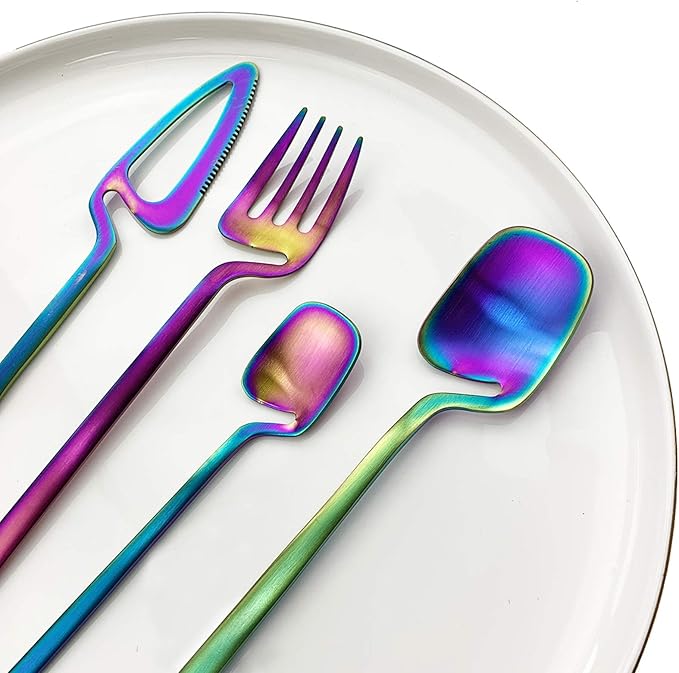 JASHII Flatware Set 32-piece Silverware Set Matte Finished Cutlery Set Service for 8 Include Knife/Fork/Spoon/Coffee spoon Dishwasher Safe (Rainbow)
