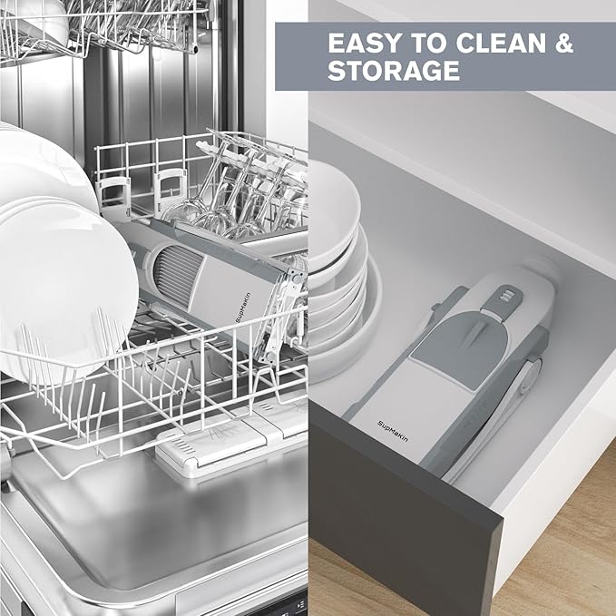 SupMaKin Safe Mandoline Slicer, Potato Chip Slicer Maual Vegetable Food Cutter Adjustable Thickness, Chopping Artifact Veggie Salad Chopper & Cook Meal Prep (Gray)