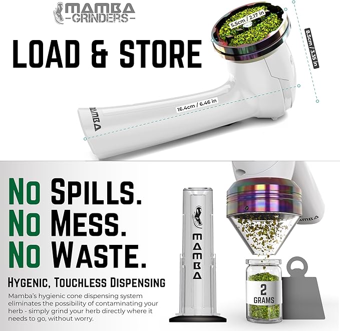 Mamba Loader XL 2g White USB Electric Herb Grinder. Small Portable Metal Herbal Machine & Spice Mill for the Kitchen