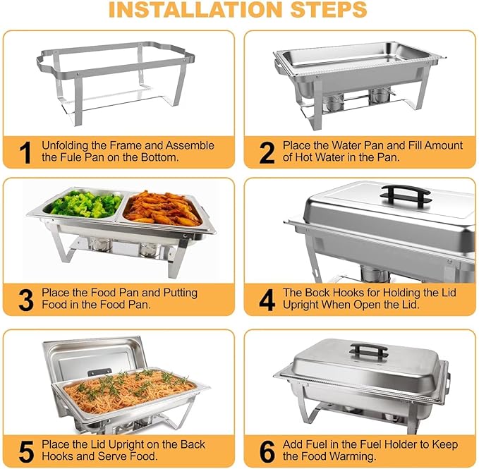 3 Pack 8QT Rectangular Chafing Dish Buffet Set Stainless Steel Catering Chafers Food Warmer with Full,Half Food Pan,Fuel Holder,Foldable Frame For Weddings/Parties/Banquets Events