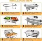 2 Pack 8QT Rectangular Chafing Dish Buffet Set Stainless Steel Catering Chafers Food Warmer with Full,Half Food Pan,Fuel Holder,Foldable Frame For Weddings/Parties/Banquets Events