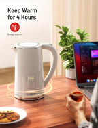 Electric Tea Kettle, Upgraded 1.7L Temperature Control Electric Kettle, 4H Keep Warm Water Boiler with 6 Presets, LED Screen Electric Kettles for Boiling Water, Boil-Dry Protection, BPA Free, White