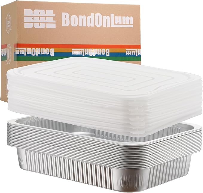 Aluminum Foil Pan with Lids, Heavy Duty Disposable Aluminum Baking Pans, 14.57"×10.63" Steam Table Pans for Cooking, Heating, Storing, Prepping Roasting and Chafing (15 Pack Silver w/Lids)