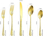 Floral 20 Pcs Gold Silverware Set for 4, Food Grade Stainless Steel Flatware Set with Rose Flower Embossed Design, Eating Utensils Sets Include Fork/Knife/Spoon, Reusable Cutlery Set, Dishwasher Safe