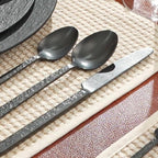 KINGSTONE 20 Pcs Black Hammered Silverware Set for 4, 18/10 Stainless Steel Heavy Duty Flatware Set, Tableware Cutlery Utensil Sets for Home Restaurant Dishwasher Safe