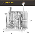 Crystal Cocktail Mixing Glass Set with Bamboo Stand - 22 Oz 650ml - Thick and Sturdy Bottom, Durable and Seamless Design with Bar Accessories