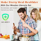 4Pcs Wooden Spoons for Cooking, Acacia Wood Kitchen Utensils Set for Nonstick Pans, Smooth Finish Cooking Utensils with Long Handle, Wooden Spatula for Cooking, Mixing, Baking