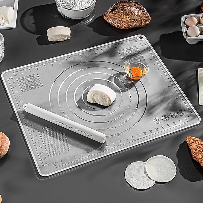 Silicone Baking Mat, Silicone Pastry Mat 27.56"×19.69" Extra Thick Non Stick Baking Mat Food Grade Silicone Dough Rolling Bake Mat with Edge Heightening - High Transparency