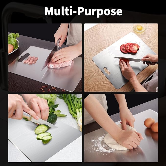 Titanium Cutting Board, Titanium Cutting Boards for Kitchen Double-Sided Stainless Steel Cutting Board Durable Non Toxic Food-Grade Chopping Board for Meat Vegetable Fruit (14"L x 10"W)