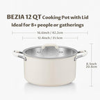 12 Quart Pot with Lid, BEZIA Tri-Ply Stainless Steel Stock Pots, Large Cooking Pots with Silicone Handle, Soup Pot for Induction Cooktop, Compatible with All Cooktops, Dishwasher Safe
