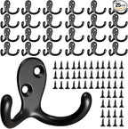 Coat Hooks Wall Hooks for Hanging - 25 Pack Black Double Prong Hook Wall Mounted - Great for Living Room, Bedroom, Entryway, Closet for Coat, Bag, Towel, Hat, Key, Cup, Heavy-Duty, Easy to Install