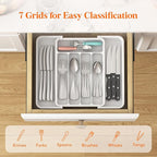 Lifewit Silverware Drawer Organizer, Expandable BPA Free Utensil Tray for Kitchen, Adjustable Flatware and Cutlery Holder for Spoons Forks Knives, Plastic Kitchen Organizers and Storage, White