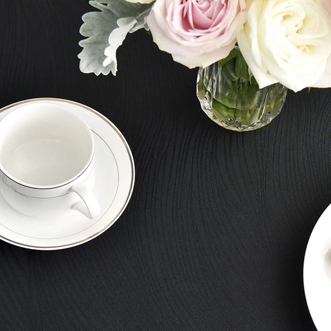 maxmill Round Jacquard Tablecloths Swirl Pattern Spillproof Wrinkle Free Heavy Weight Soft Table Cloth for Circular Table Cover of Buffet Banquet Parties Holiday Dinner Round 90 Inch Black