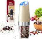 CIRCLE JOY Graviry Electric Pepper Grinder Automatic Pepper Mill Grinder with LED Light, Battery Operated, Adjustable Coarseness, Large Capacity, for Home Kitchen BBQ, Beige