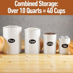 Kitchen Canisters for Countertop Set of 4 with Customizable Chalkboard Labels & Marker Pen - Big Iron Kitchen Canisters with Airtight Lids - White Canister Set - Flour and Sugar Containers Farmhouse