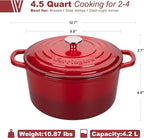 Enameled Cast Iron Dutch Oven Pot with Lid, for Sourdough Bread Baking, Round Dutch Ovens, 4.5 Quart, Red