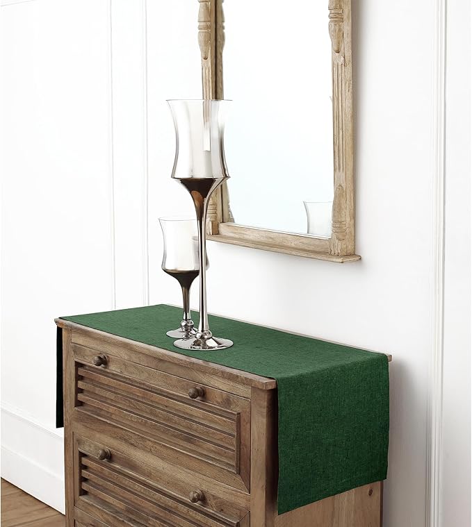 Solino Home Linen Table Runner 72 Inches Long - Athena, 100% Pure Linen Forest Green Dining Table Runner 14 x 72 Inch for Fall, Autumn - Handcrafted and Machine Washable