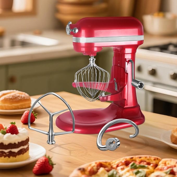 3 Pieces Stainless Steel Attachments (7QT Dough Hook,7QT Wire Whip,7QT Flat Beater Attachment) for KitchenAid Lift Stand Mixer and 7 Quart Bowl, Dishwasher Safe and Heavy Duty