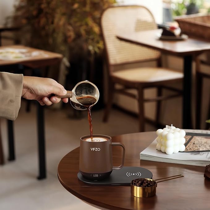 Temperature Control Smart Mug, Self Heating Coffee Mug LED Display, 180 Min Battery Life - Hot up to 149℉ Fast Wireless Charger Base Improved Design (12oz, Coffee)