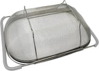Over The Sink Colander, 6 Quarts Stainless Steel Oval Colander with Expandable Rubber Grip Handle, Fine Mesh Strainer Baskets Kitchen Colanders for Strain, Drain, Rinse Vegetables, Fruits, Grey