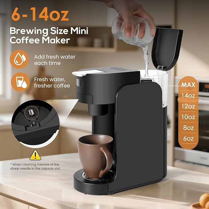 SOPPY Single Serve Coffee Maker for K Capsule, 3 Seconds Instant Hot with Adjustable Temperature Control, Dual Brew Modes, Transparent Water Tank & Removable Stand, Fast Brewing Coffee Machine, Black
