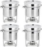 Commercial 7QT Soup Chafer Set, 4 Pack Stainless Steel Round Food Warmers Set with Pot, Notched Lids & Fuel Containers, Soup Warmers Ideal for Buffet Service & Event Catering