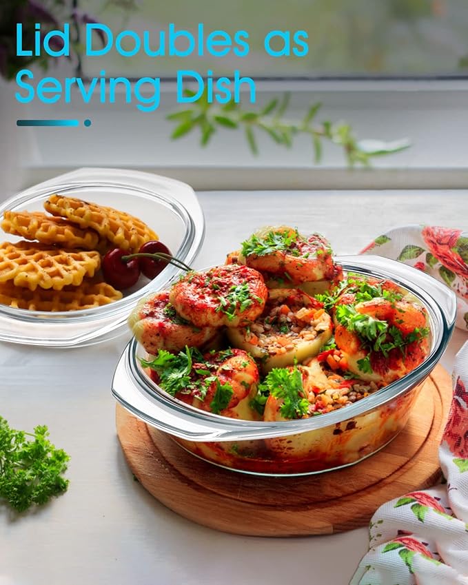 Mini-1 QT Oval Glass Casserole Dish With Lid, (Single Serving) Glass small casserole dish with lid, Glass Casseroles With Glass Lids, Microwavable Glass Casseroles Dishes, Glass Dish with Glass Lid