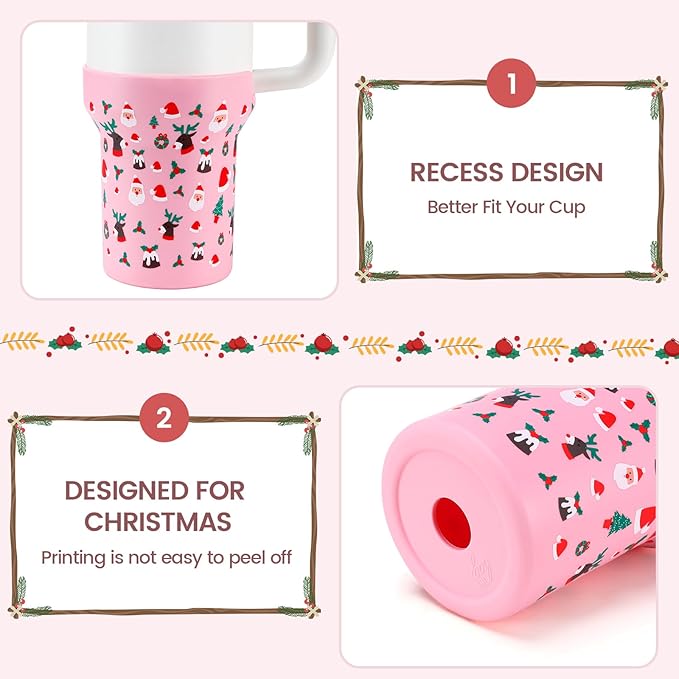 Christmas Boot for Stanley, Silicone Water Cup Bottom Protector Sleeve Accessories for Stanley Quencher H2.0 FlowState Tumbler 20oz/30oz/Stanley Adventure Quencher Tumbler 24oz (Pink)