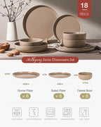 Famiware Milkyway Plates and Bowls Set, 18 Pieces Dinnerware Sets, Dishes Set for 6, Cinnamon Brown