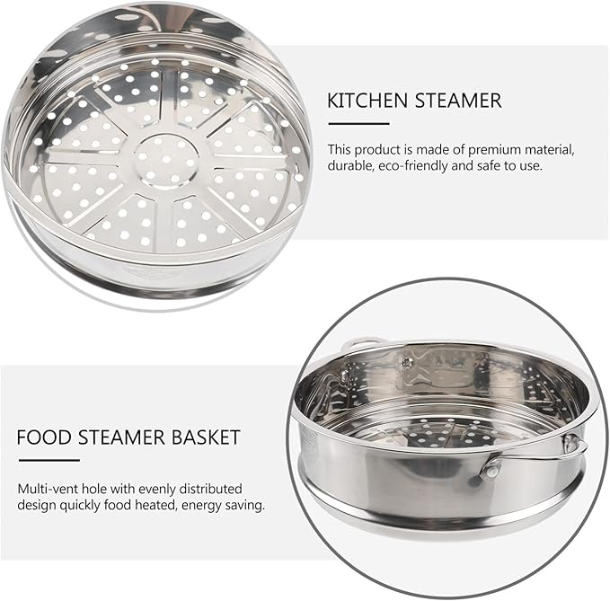 DOITOOL Stainless Steel Steamer Pot 8.66 Inches Double Handle Steamer Basket for Dumplings Vegetables and Tamales 22Cm Insert for Home Cooking