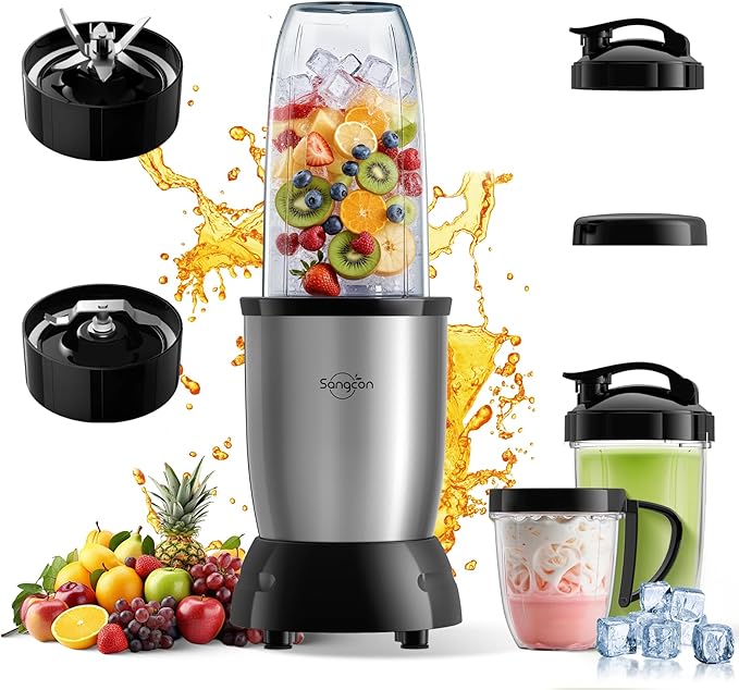 Sangcon 1000W Blender for Smoothies, Blenders for Kitchen, with 24oz/19oz/10oz BPA-Free Cups – Upgraded 8-Blade Personal Blender Set for Ice Crushing, Baby Food, Spice Grinding & More