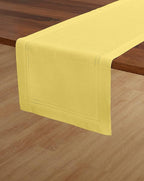 Solino Home Linen Sunshine Yellow Hemstitch Table Runner 36 Inches - 100% Pure Linen Small Table Runner 14 x 36 Inch Ideal for Dresser and Coffee Tables - Double Hemstitch, Summer