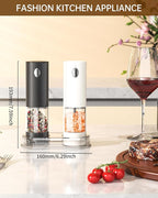 CIRCLE JOY Electric Salt and Pepper Grinder Set Rechargeable Salt and Pepper Mills with Storage Base, Adjustable Coarseness and LED White Light, Washable 95ml Container, Black & White