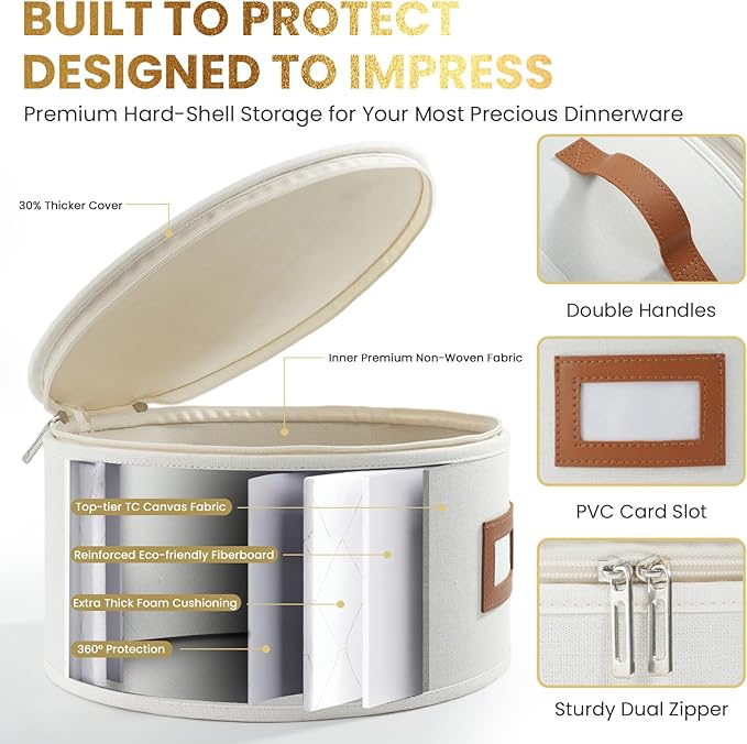 HOMELUX THEORY Coffee Mug Storage with Dividers, Ivory Hard Shell China Storage Containers, Kitchen Storage Bins With Lids, Heavy Duty Moving Box for Packing Glassware, Stemware & Glassware