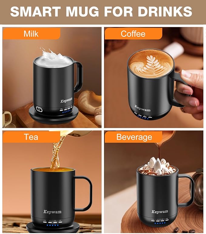 Heated Coffee Mug T1-14oz Fast Heating & Longer Battery Life Self Heating Coffee Mug Hot to 149℉ - Touch & App Controlled Mug Coffee and Hot Beverage Warmer, Gifts for Women and Men