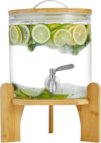 Beverage Dispenser 1.5 Gallon with Spigot Glass Water Dispenser for Parties, Bars, Restaurants (5L）with Wood Stand Drink Dispensers