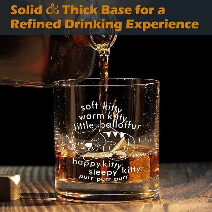 kunlisa Funny Cat Gifts Whiskey Glasses, Funny Cat Mom Dad Loves Owners Gifts for Women Men, 10 oz Drinking Rocks Glasses for Women Men Whisky Cocktail Scotch Bourbon Liquor