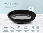 KooK Pasta Bowls Set of 6, Salad Bowl, Large, Ceramic, Microwave and Dishwasher Safe, Great for Soups and Salads, Shallow Serving Bowls, Glossy Porcelain, 32 oz, (Black)