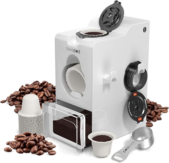 SavePod Coffee Pod Maker with Reusable Coffee Pods, Compatible with Keurig and K-Cup Coffee Machines, Smart, Easy to Use & Convenient (White)