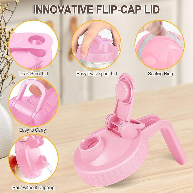 Mason Jar Pitcher, 32 OZ Breast Milk Pitcher Double Leak Proof with Pour Spout Handle, Wide Mouth Iced Tea Pitcher for Fridge, Creamer Container for Coffee, Sun Tea juice (Pink,2 Pack)