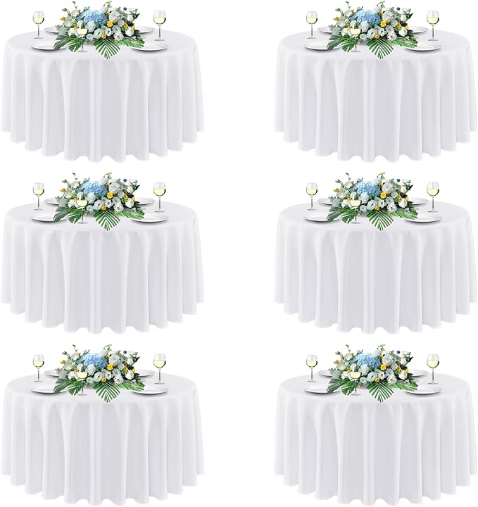 sancua White Round Tablecloths 90 Inch, 6 Pack - Circle Fabric Cloth Table Cloths for Wedding Party Banquet Birthday, Washable Polyester Table Cover (Fit 30-72 Inch Tables)