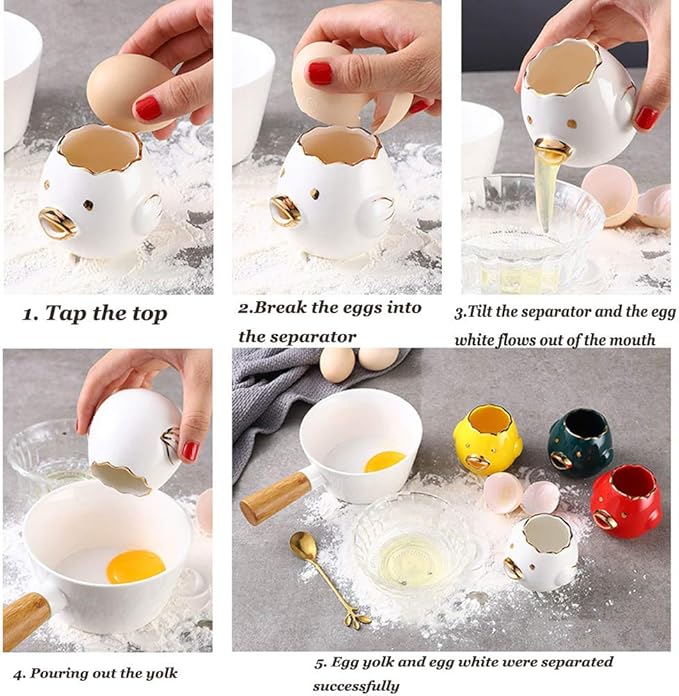 ZOSTLAND Egg Yolk Separator, HQ Creative Ceramics Cute Little Chicken Egg Yolk White, Funny Style Simple Automatic Separation Baking Assistant Tool (Upgrade Yellow Chick)