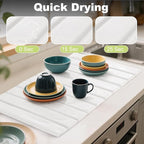 Stone Drying Mat for Kitchen Counter, Stain-Defying PU Leather, Large Stone Dish Drying Mat Foldable Absorbent Diatomaceous Earth Bath Mat Quick Dry for Bottles Cups Countertop 23" x 15.3"