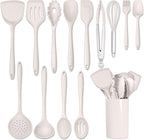 HaWare Kitchen Utensils, 14 PCS Silicone Cooking Utensils Set, Heat Resistant Kitchen Utensils for Non-stick Cookware, Kitchen Gadgets Tools with Spoons, Spatulas, Whisk, Dishwasher Safe (Khaki)