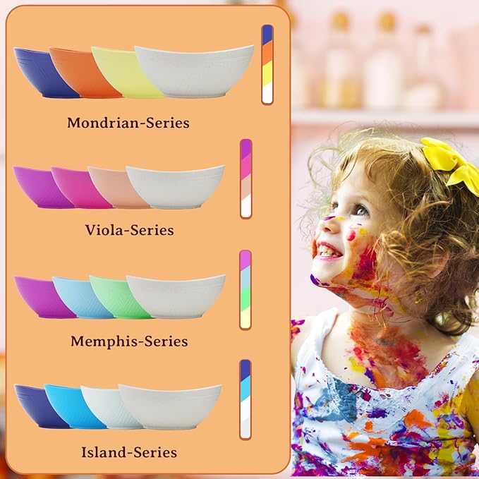 Homienly Wheat Starw Small Bowls - 10 OZ Mini Bowls for Snack, Dessert, Fruits,Small Portions,Ice Cream,Dip,Yogurt, 5 Inch Oval Dish Set of 4,Microwave and Dishwasher Safe-Mondrian Color