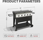 5-Burner Propane Gas Griddle, 50,000 BTU Outdoor Flat Top Propane Grill with 540 Sq In Cooking Area, Rolling Wheels & Folding Side Shelves for Camping, Tailgating & Backyard BBQ, Black